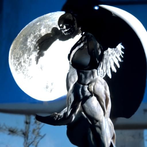 Female Bodybuilder Flexing in Moonlit Scene
