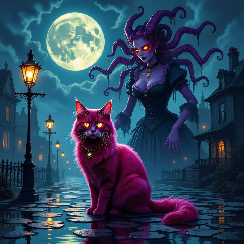 Eerie Bioluminescent Cat and Lovecraftian Bride