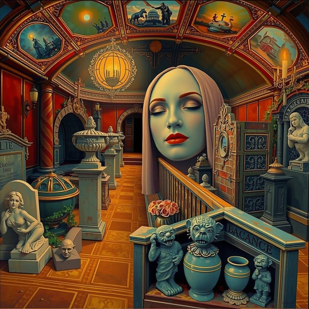 Victorian Cemetery Scene in Photorealistic Oil Painting Styl...