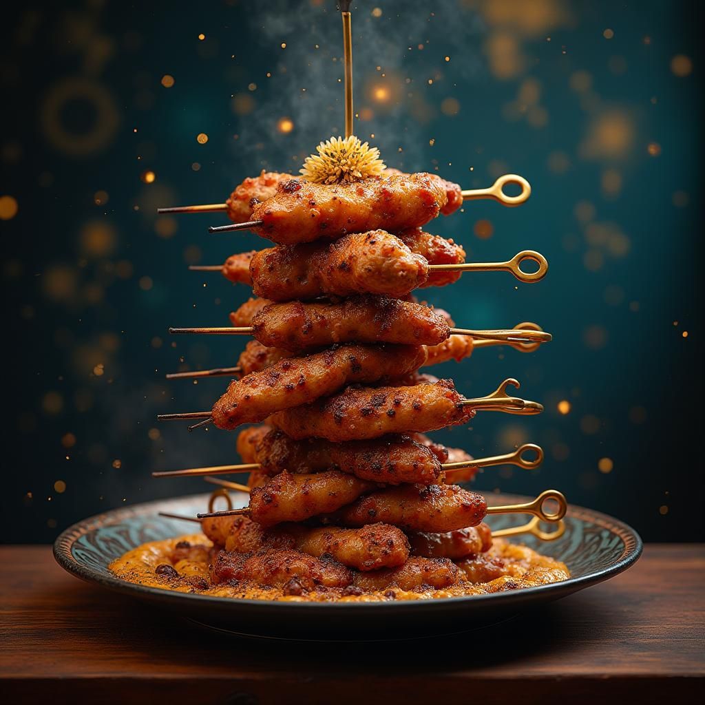 Fiery Shish Taouk in Cyberpunk Fantasy Setting