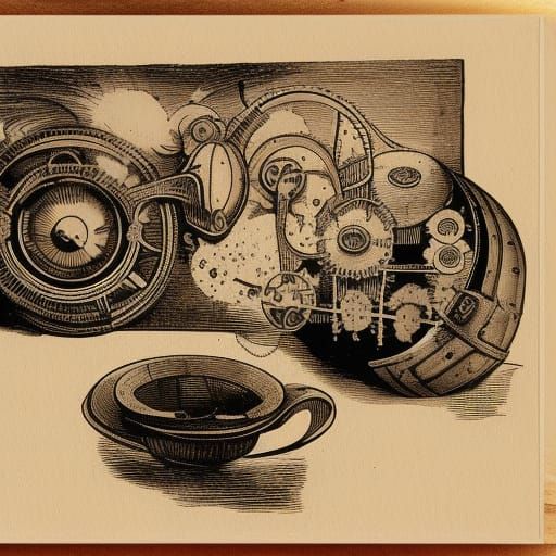 Steampunk Exploding Kittens in 1800s Illustration Style