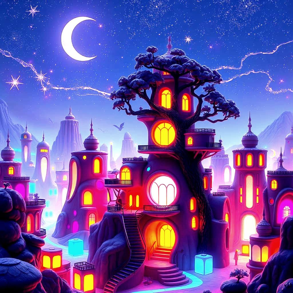 Vibrant Futuristic Cityscape with Glowing Opaque Cubes