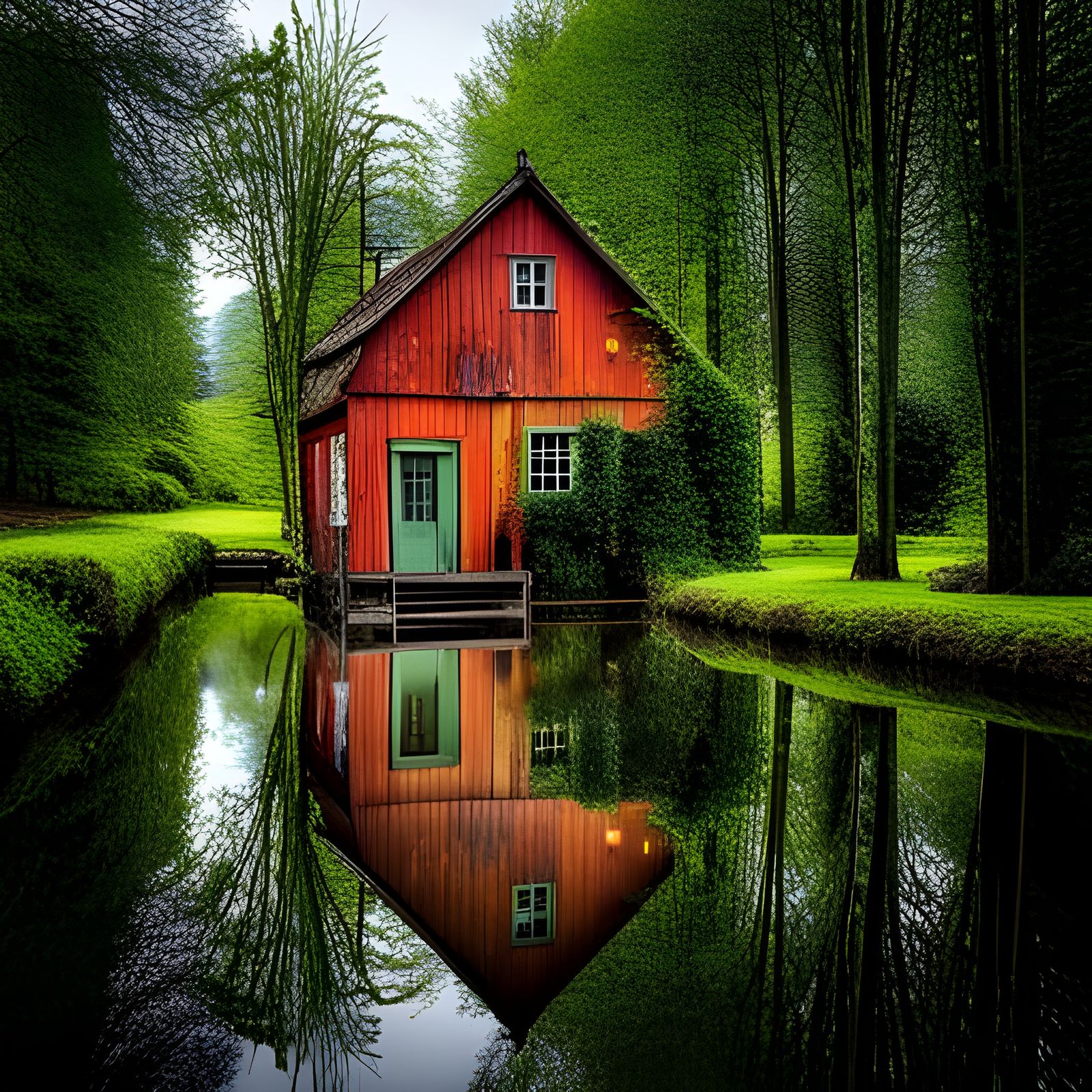 Surreal Garden Country House with God Rays