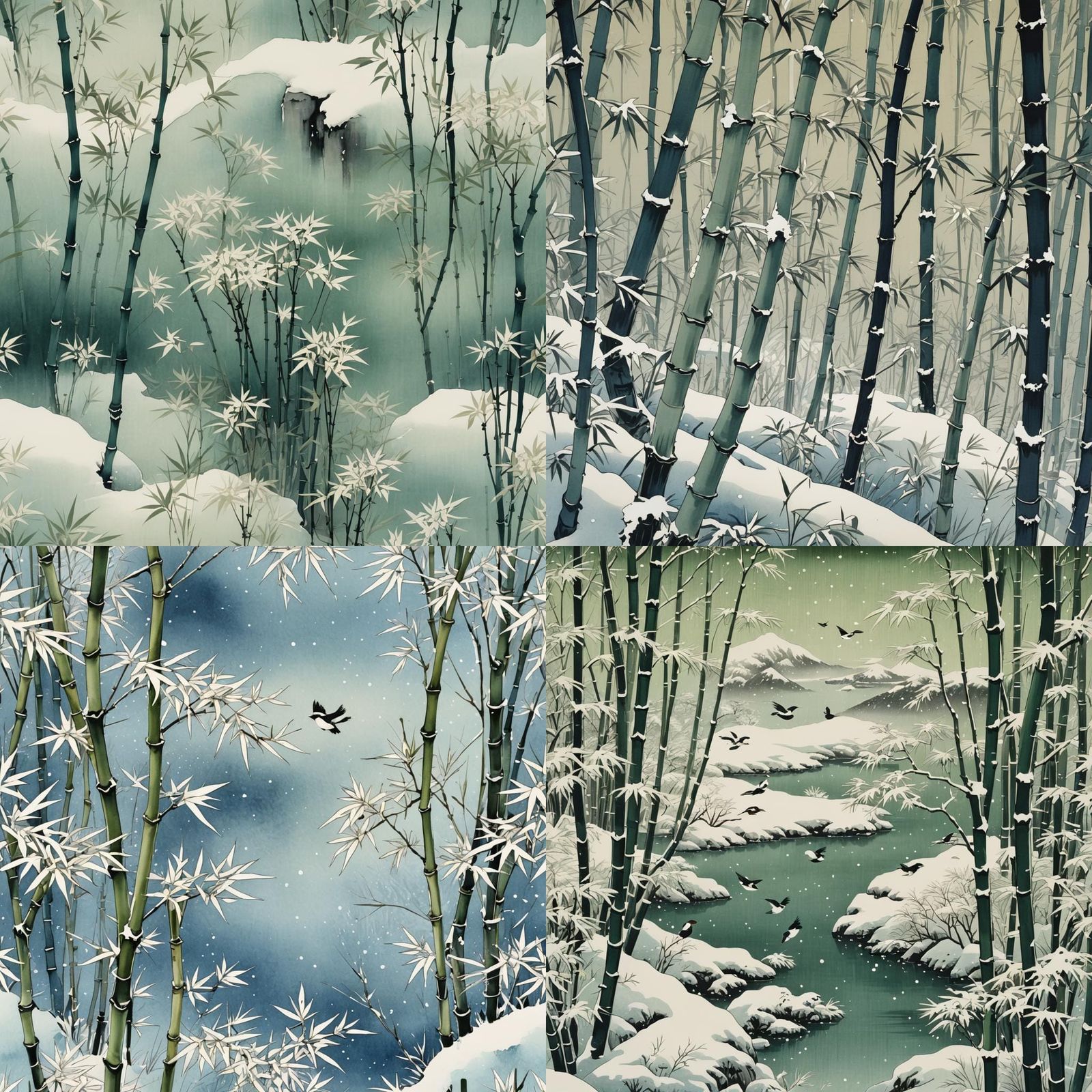 Bamboo Leaves in Snow: Japanese Art Tile Pattern