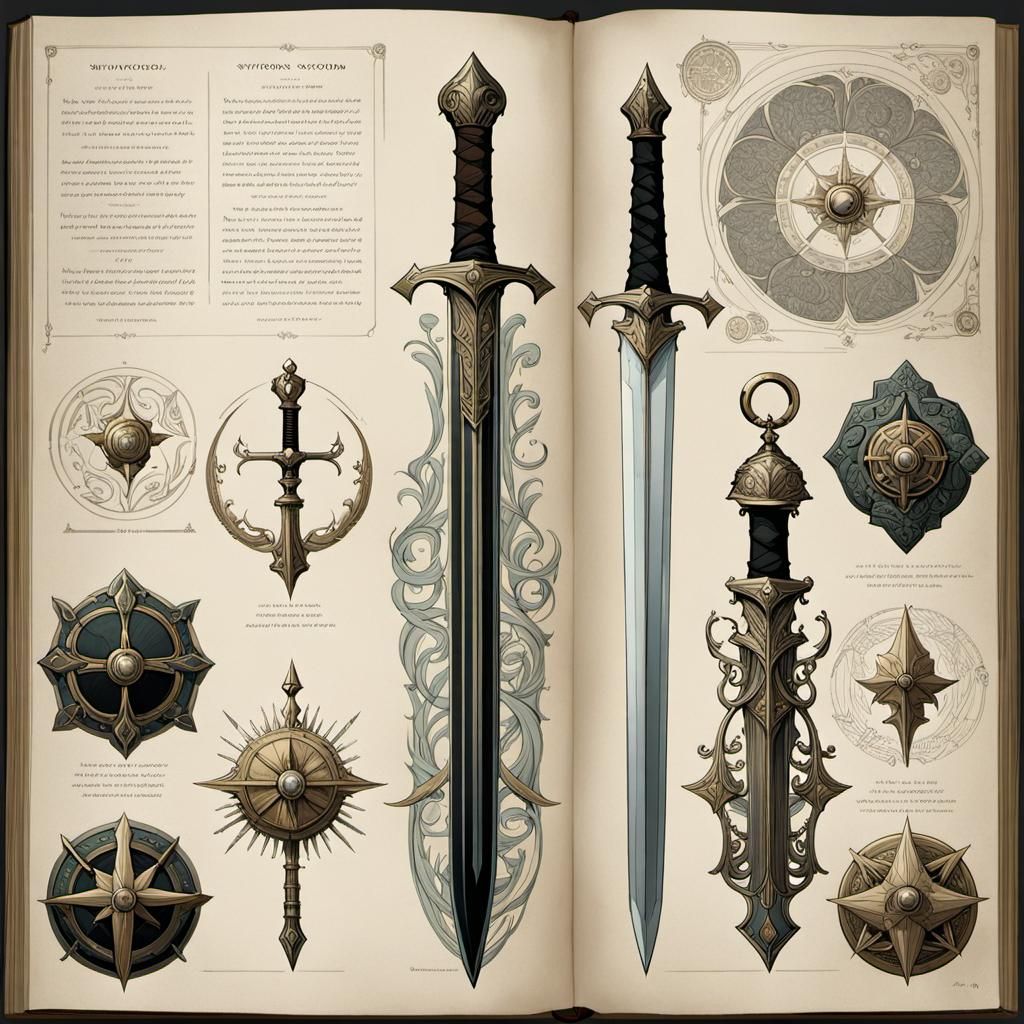 Magical Fantasy Swords with Properties, Illustrated Art