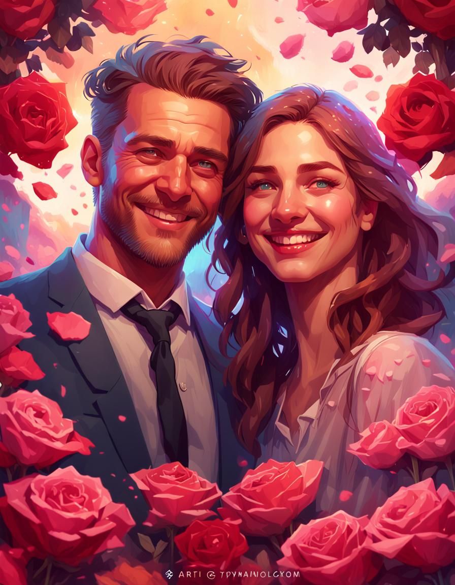 Smiling Couple Portrait with Dynamic Lighting