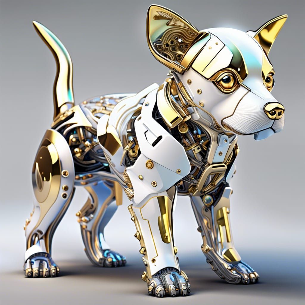 Futuristic Iridescent Puppy Robot in Hyperrealism