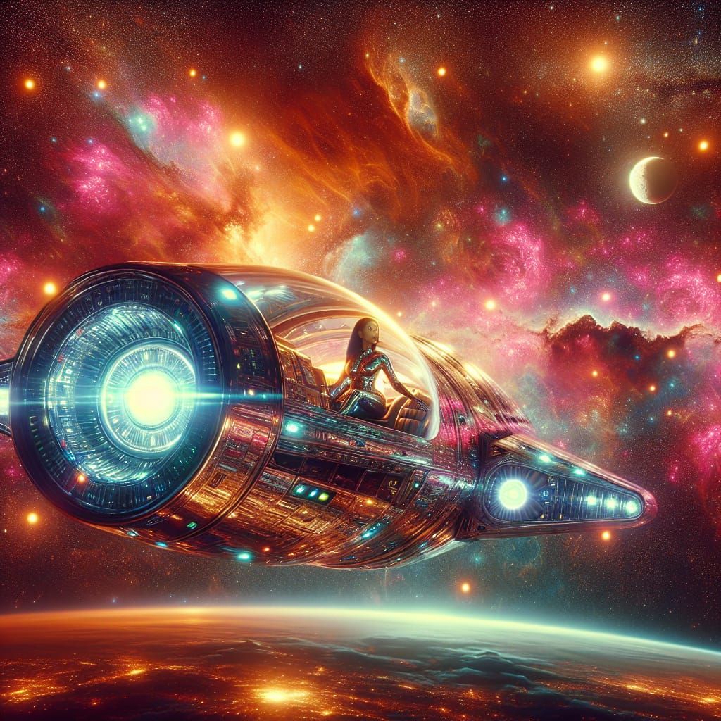 Iridescent Spaceship at Sunrise in Maximalist Space