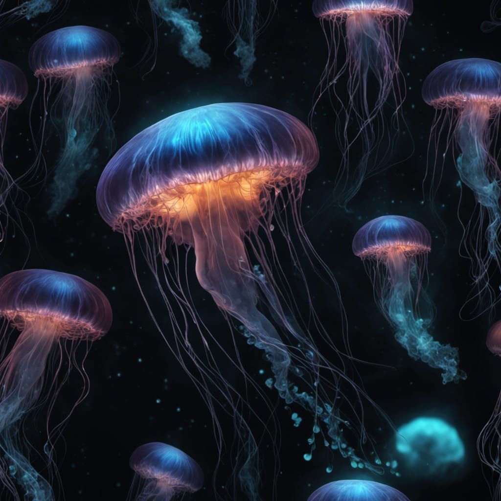 Bioluminescent Jellyfish in Detailed Matte Painting