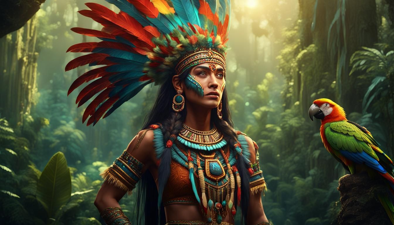 Aztec Princess in Rainforest Ceremony: Fantasy Art