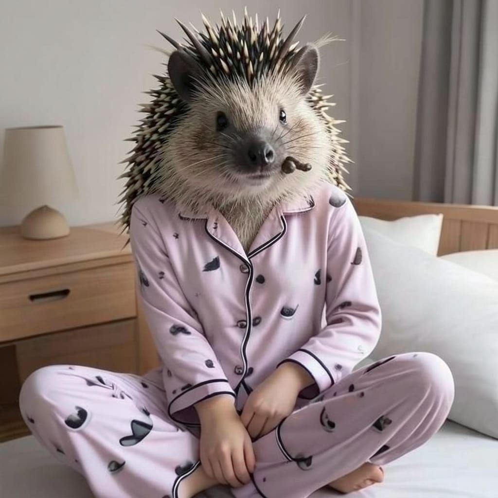 Porcupine in Pajamas: Adorable Animal Illustration