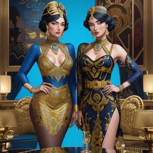 Ornate Art Deco Lamps in Triadic Colors