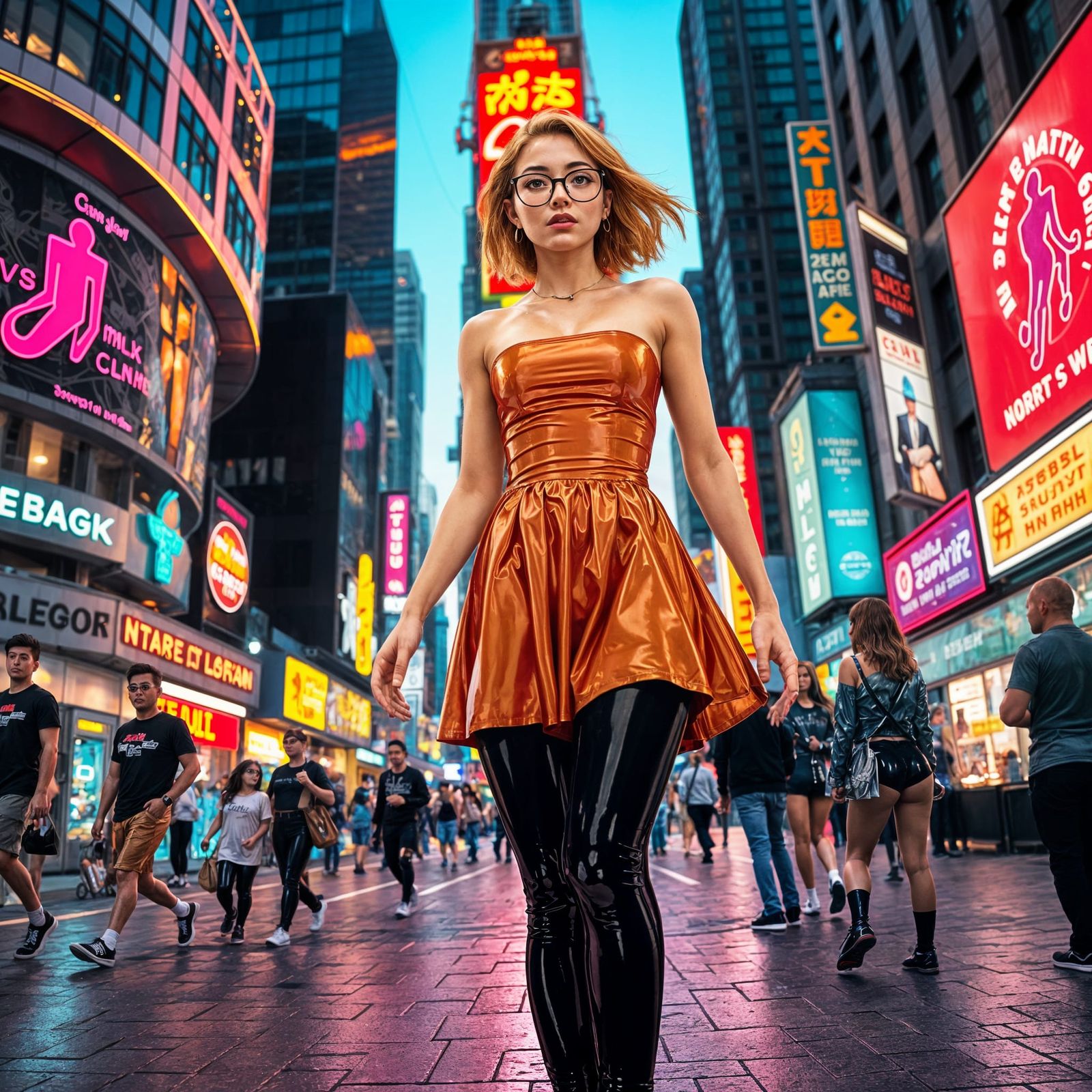 Latina Woman in Bronze Dress, Anime-Inspired