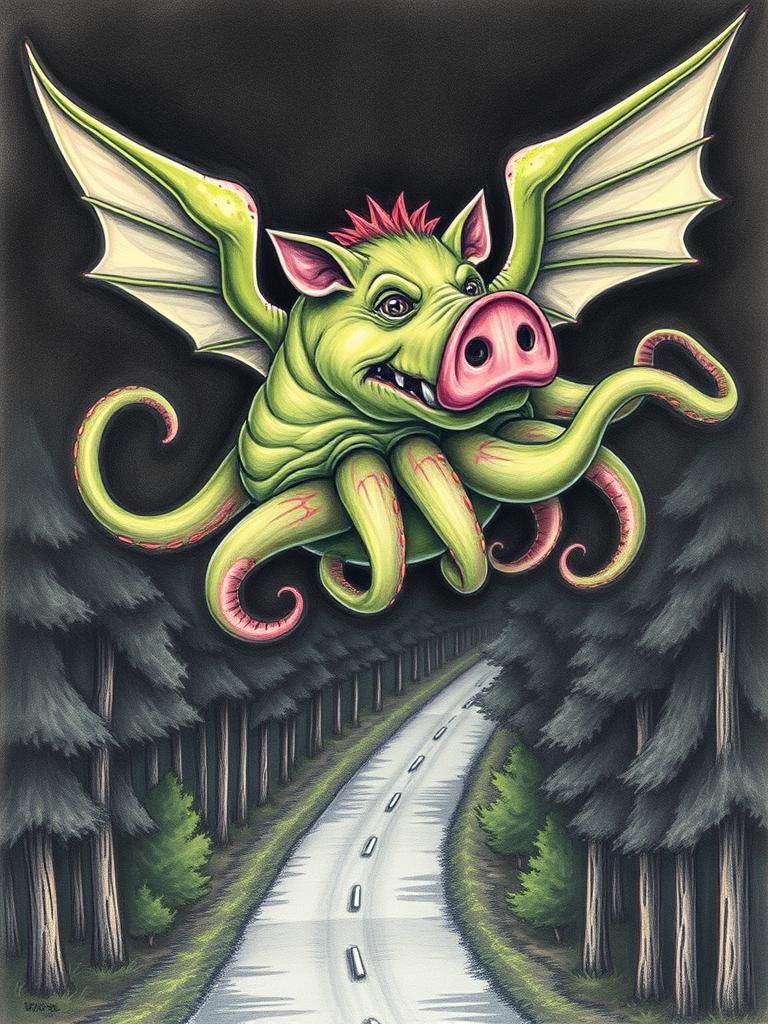 Friendly Flying Mutant Boar Octopus in Dark Forest