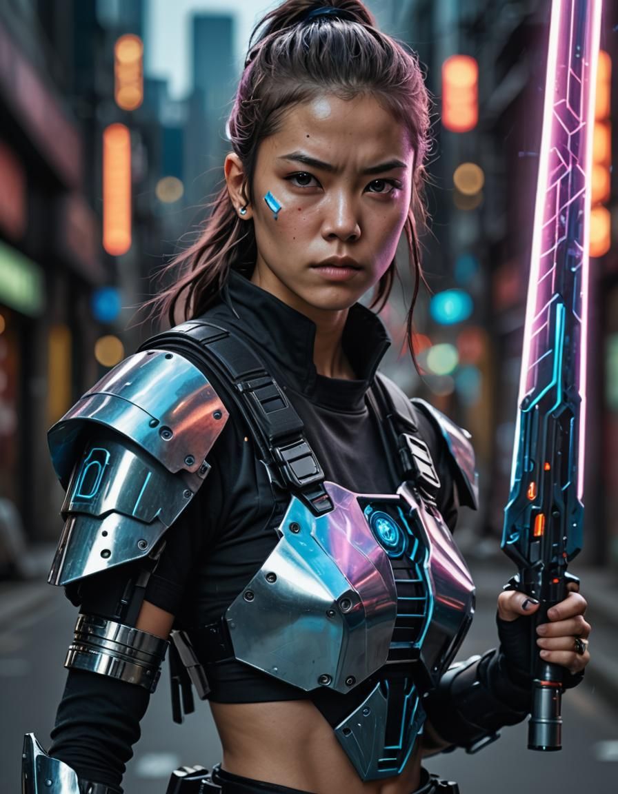 Cyberpunk Ninja with Laser Sword Portrait