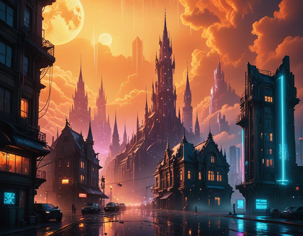 Surreal Futuristic Cityscape in Vibrant Oil Painting Style