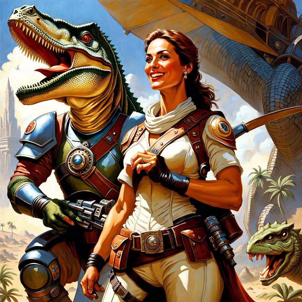 Dinotopia Scene: Adventurer with Baby Dinosaur