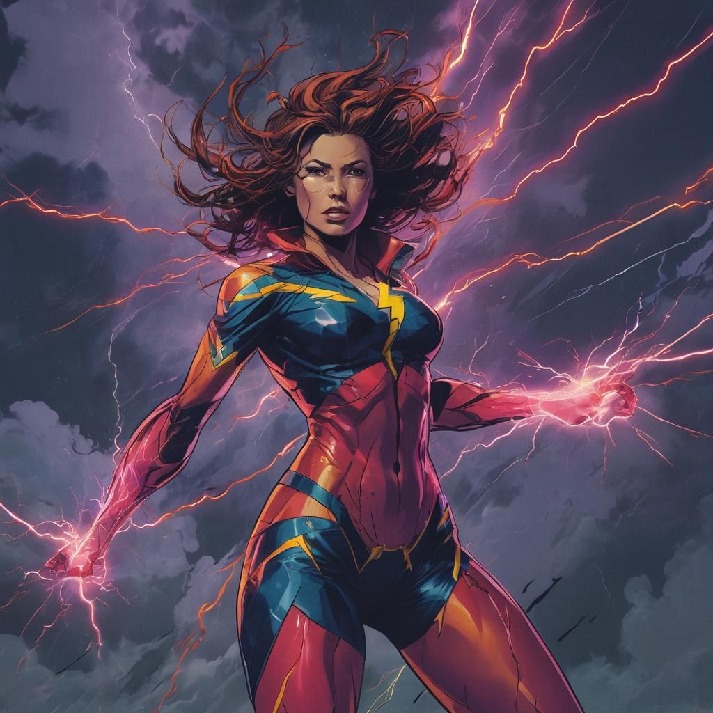Comic Book Woman Controls Lightning with Bold Action