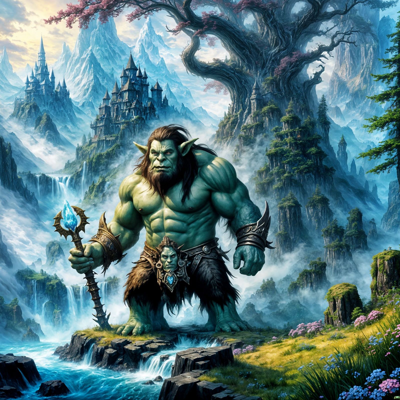 WoW Troll in Ethereal Fantasy Landscape