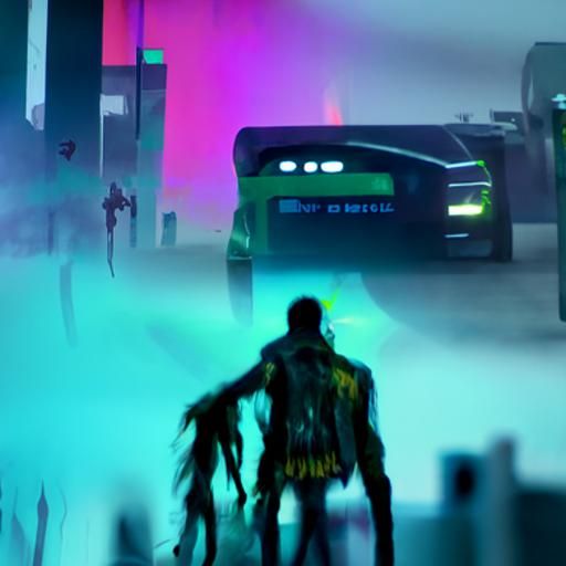 Cyberpunk Zombie in Neon Cityscape