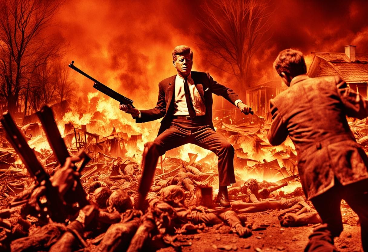 JFK vs Zombies in Hell: Hyperrealistic Digital Art