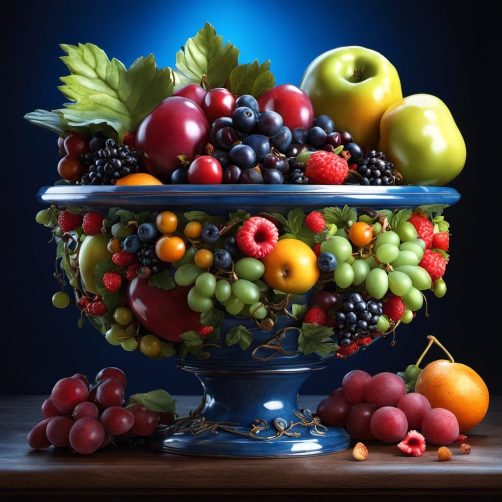 Surreal Fruit Bowl with Grapevines, Digital Animation Art