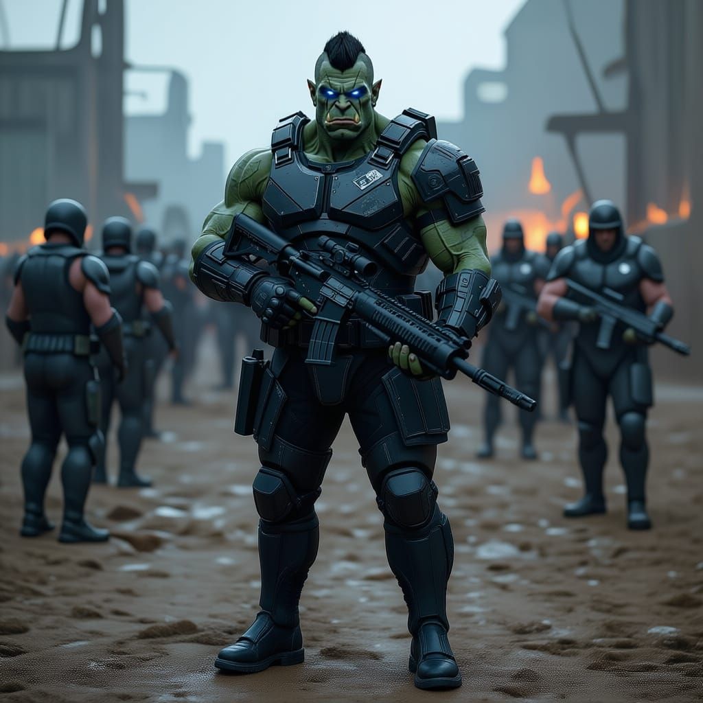 Muscular Orc Marine in Black Power Armor