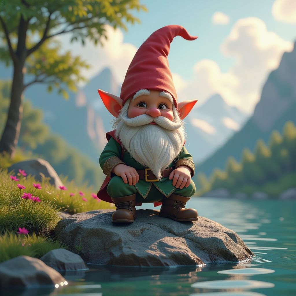 Gnome on Rock in Dark Fantasy Style