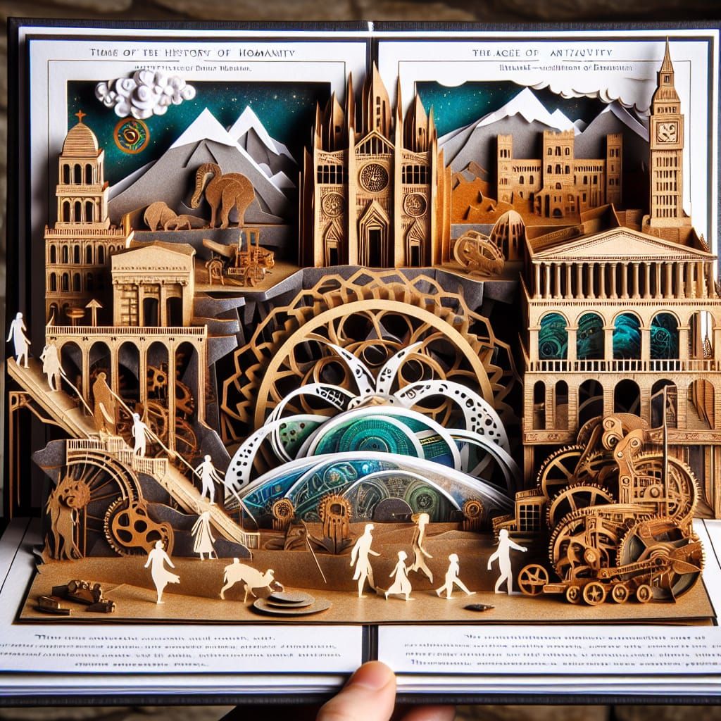 Steampunk Pop-Up Book Depicting Human History