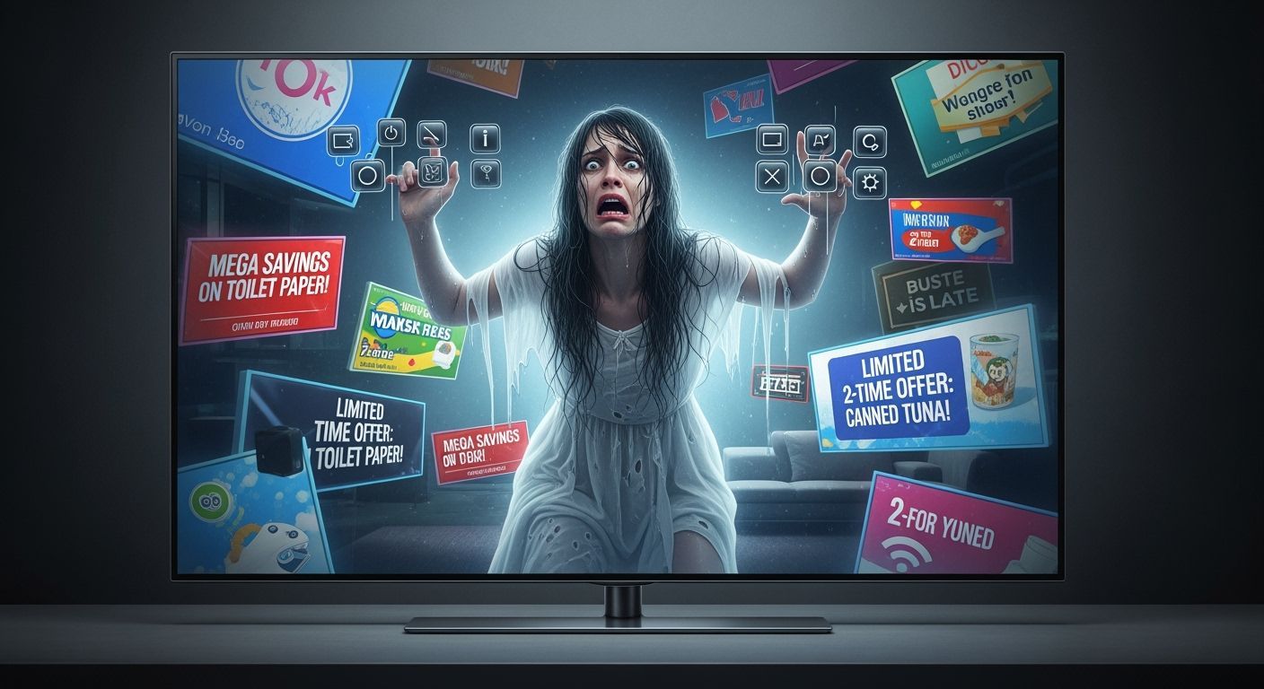Ghost Woman Trapped in Smart TV Screen as Digital Art
