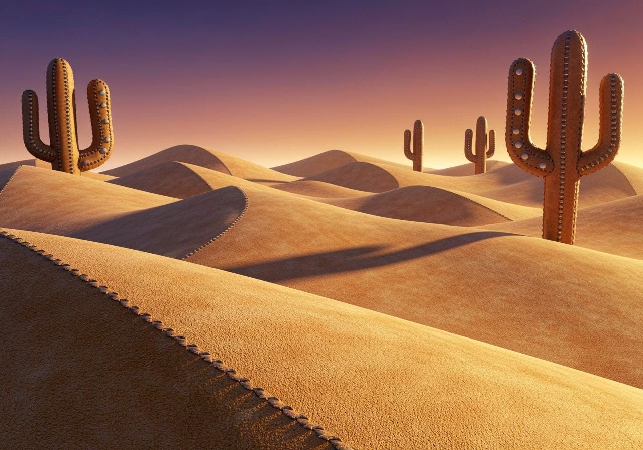 Surreal Suede Desert Landscape with Leather Cacti
