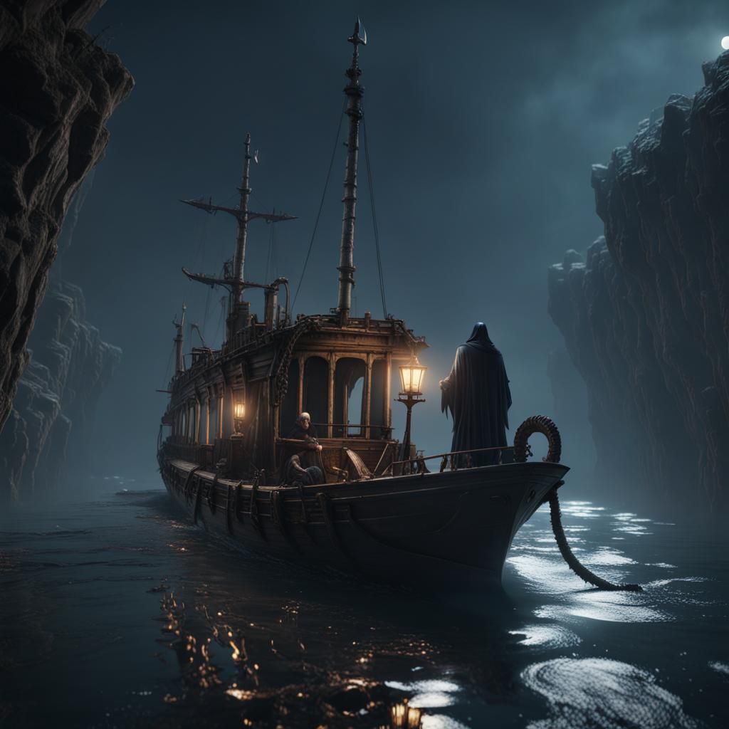 River Styx with Grim Reaper in Underworld