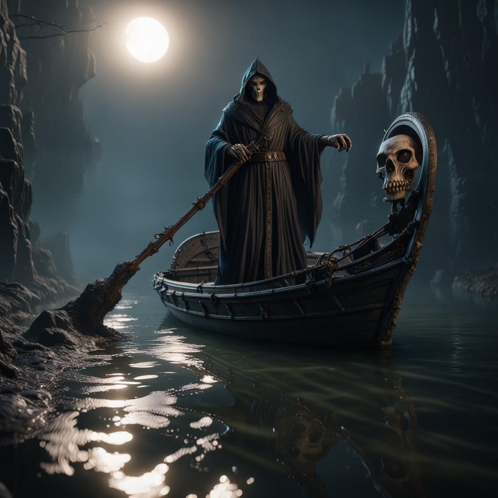 Grim Reaper Ferrying Souls on River Styx