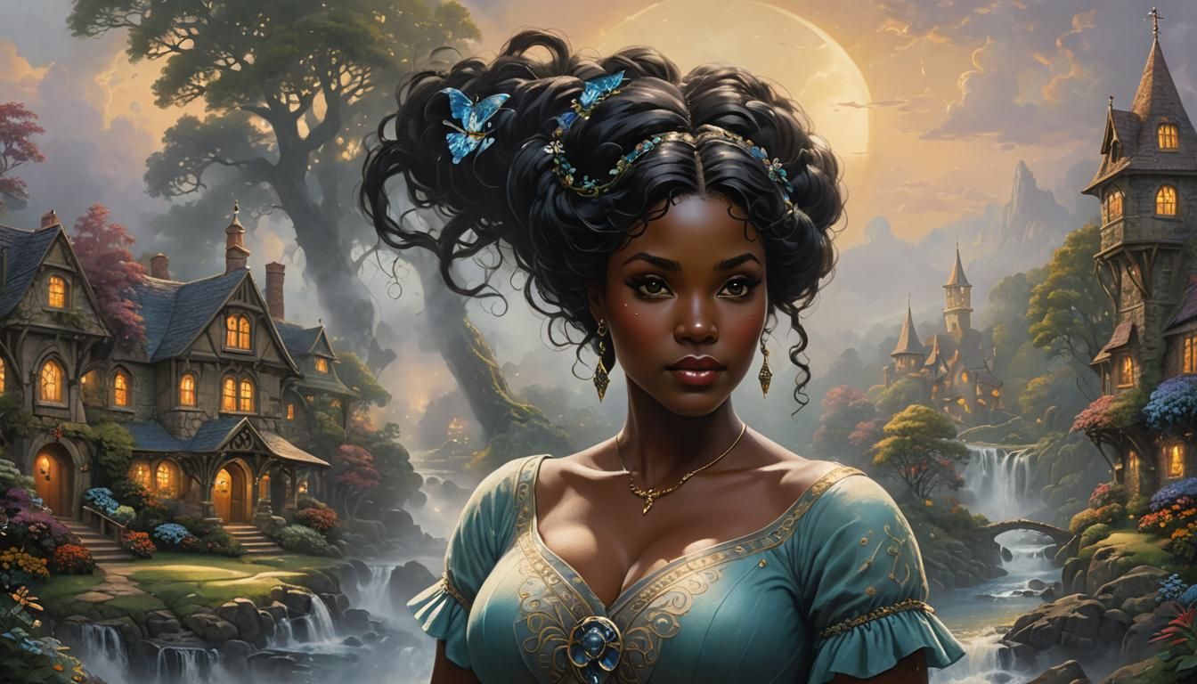 Ethereal Ebony Woman in Hyperdetailed Fantasy Art