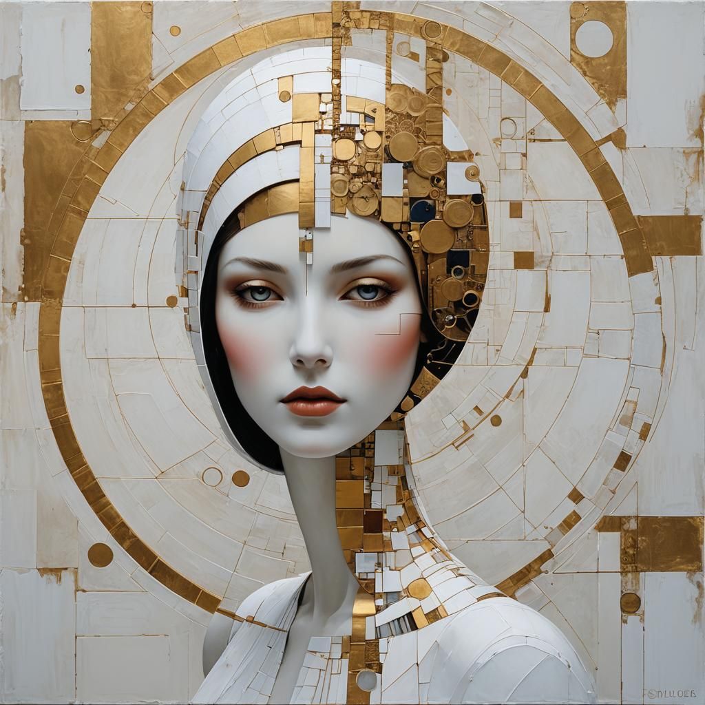 Abstract construction and woman's portrait