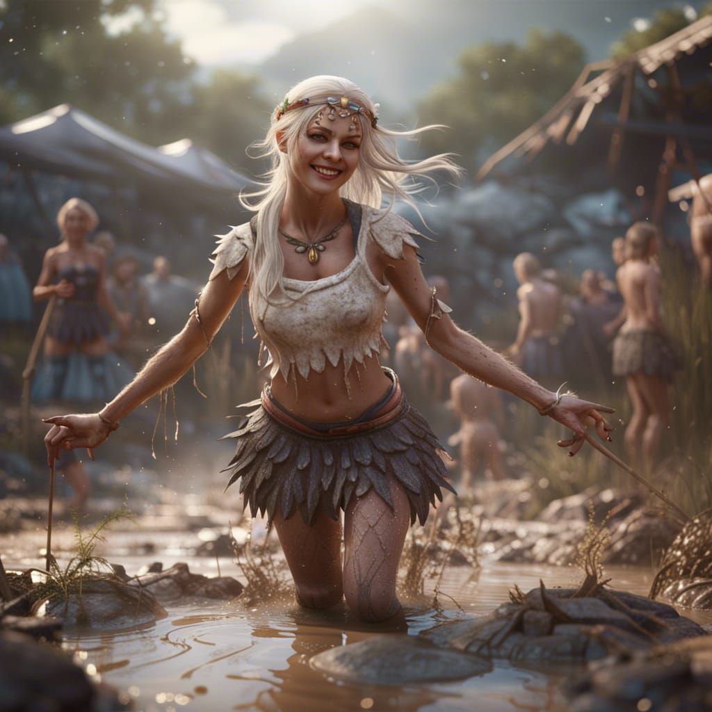 Festival Girl Dancing in Mud: Detailed Matte Painting