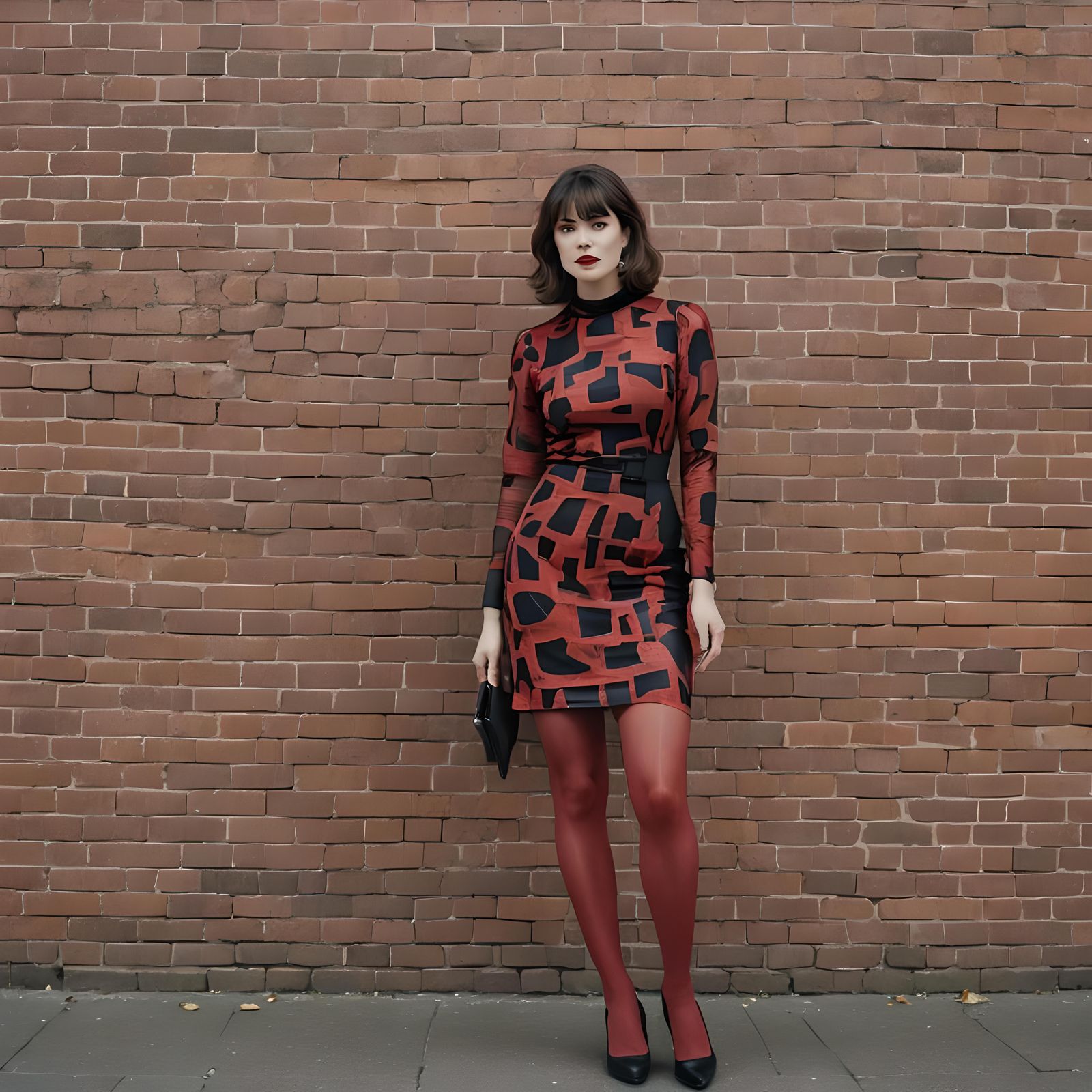 Plus-Size Woman in Red Brick Patterned Club Dress