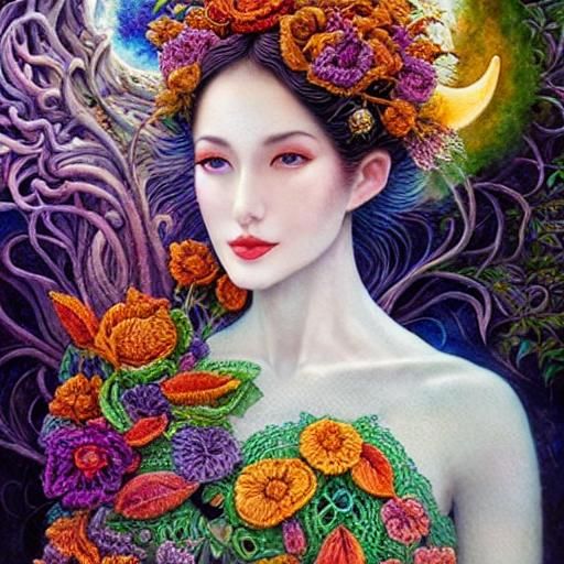 Surreal Sun and Moon Woman in Watercolor Style