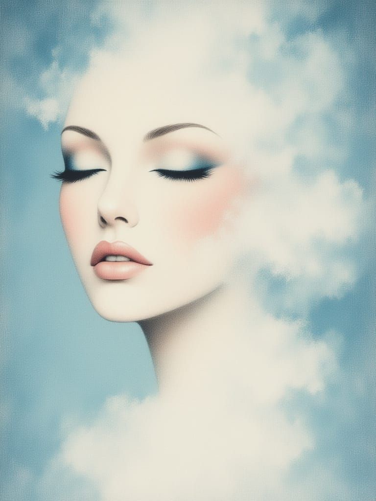 Woman in Cloudy Dreamscape