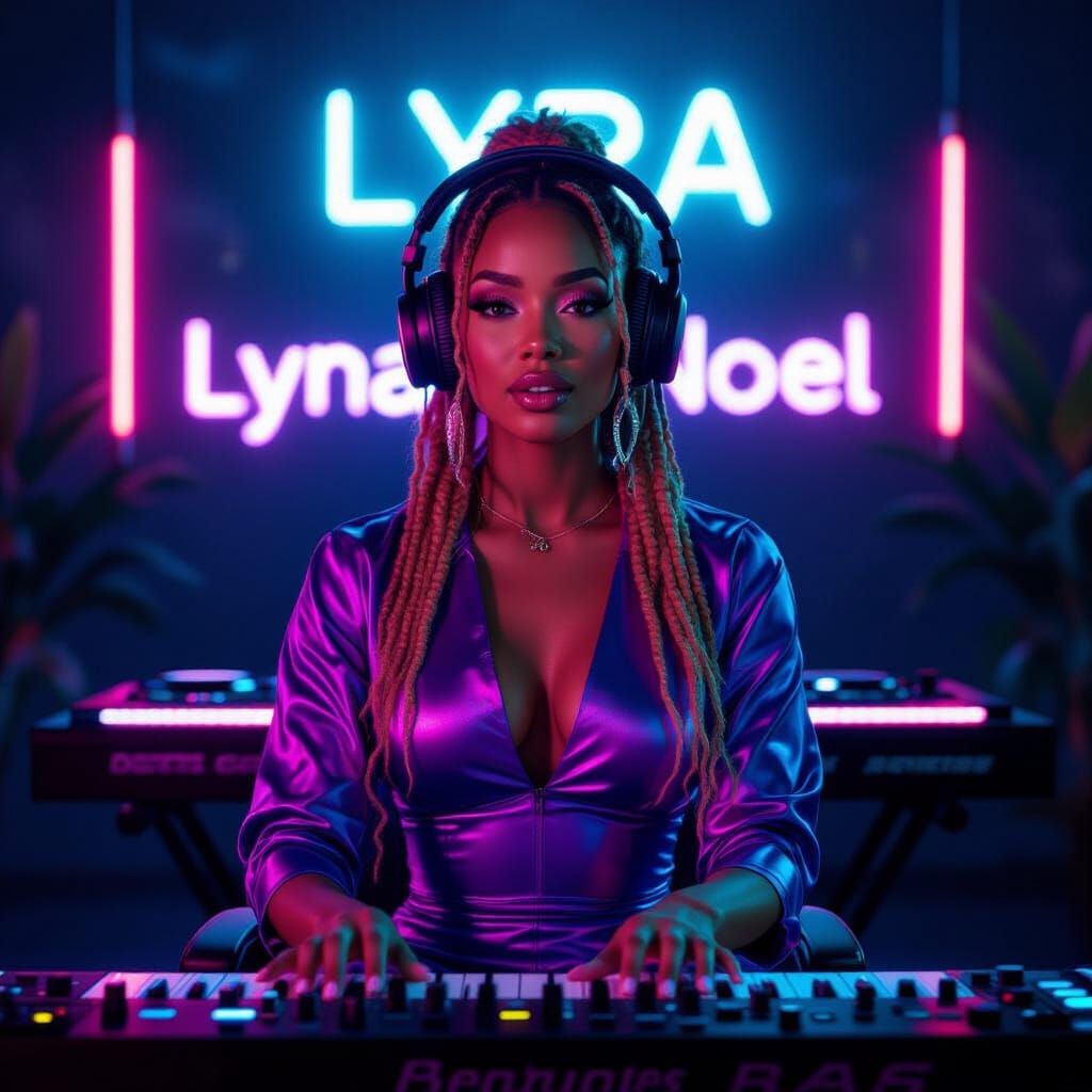 Radiant Woman at Neon Synth Setup