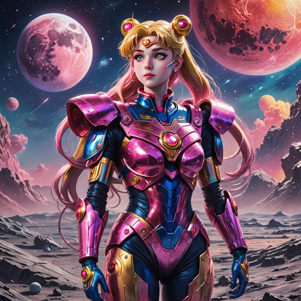 Sailor Moon on the Moon in Spacesuit: Fantasy Art