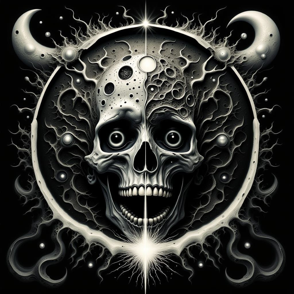 <lora:horror metal dream:1.0> The light and dark aeons transcmuting reality from duality tounity