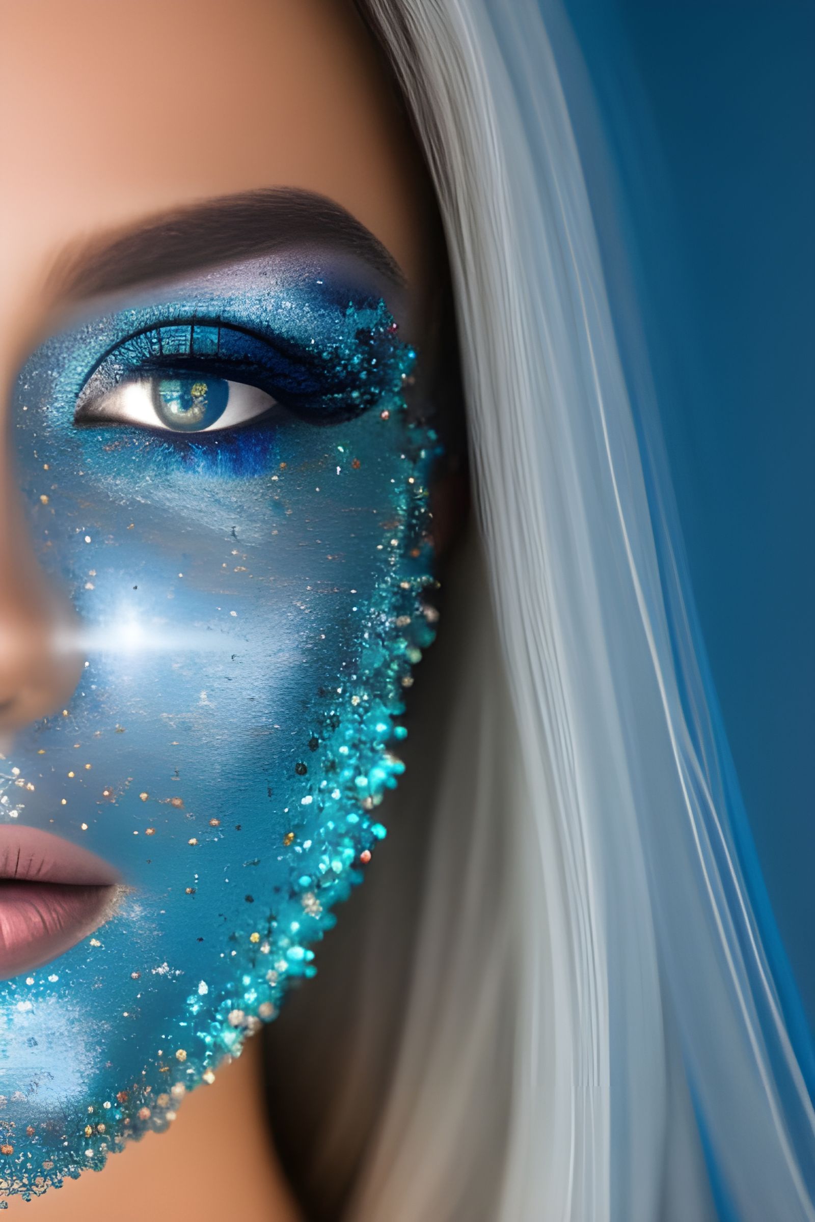 Blue Crystal Fairy Princess Portrait in Aurora Lights