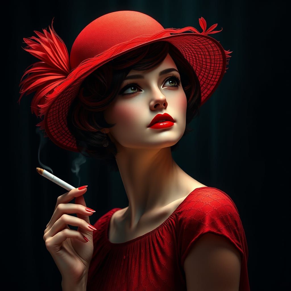 Hyperrealistic Portrait of a Flapper Girl in Chiaroscuro