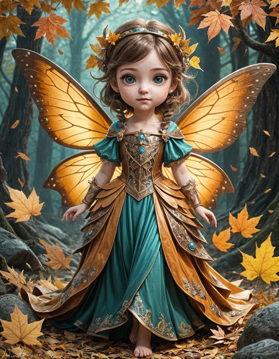 Chibi Autumn Fairy Art Nouveau Style