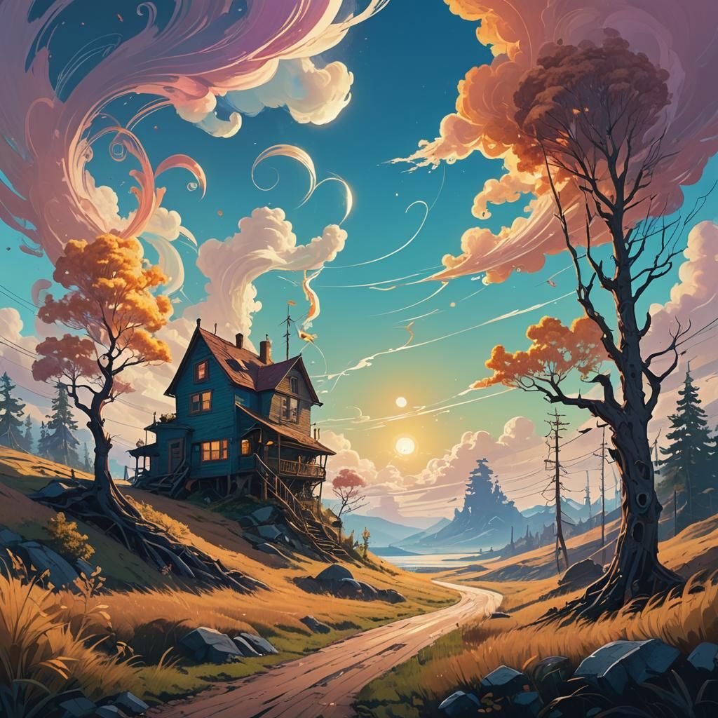 Iridescent Wind Sweeping Fantasy Landscape, Concept Art