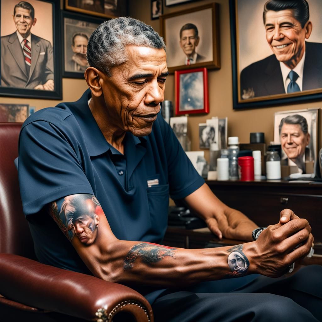 Obama Gets Reagan Tattoo: Hyperrealistic Norman Rockwell Sty...