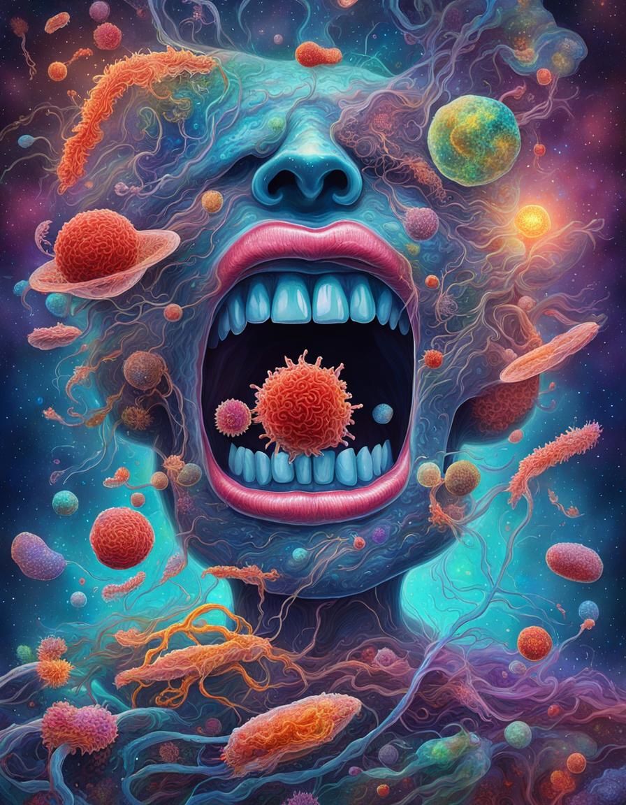 Microbes Chase Bacteria: Holographic Astral Illustration