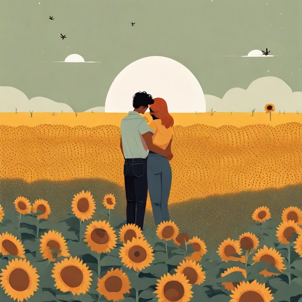 Couple in a Minimalist Sunflower Field