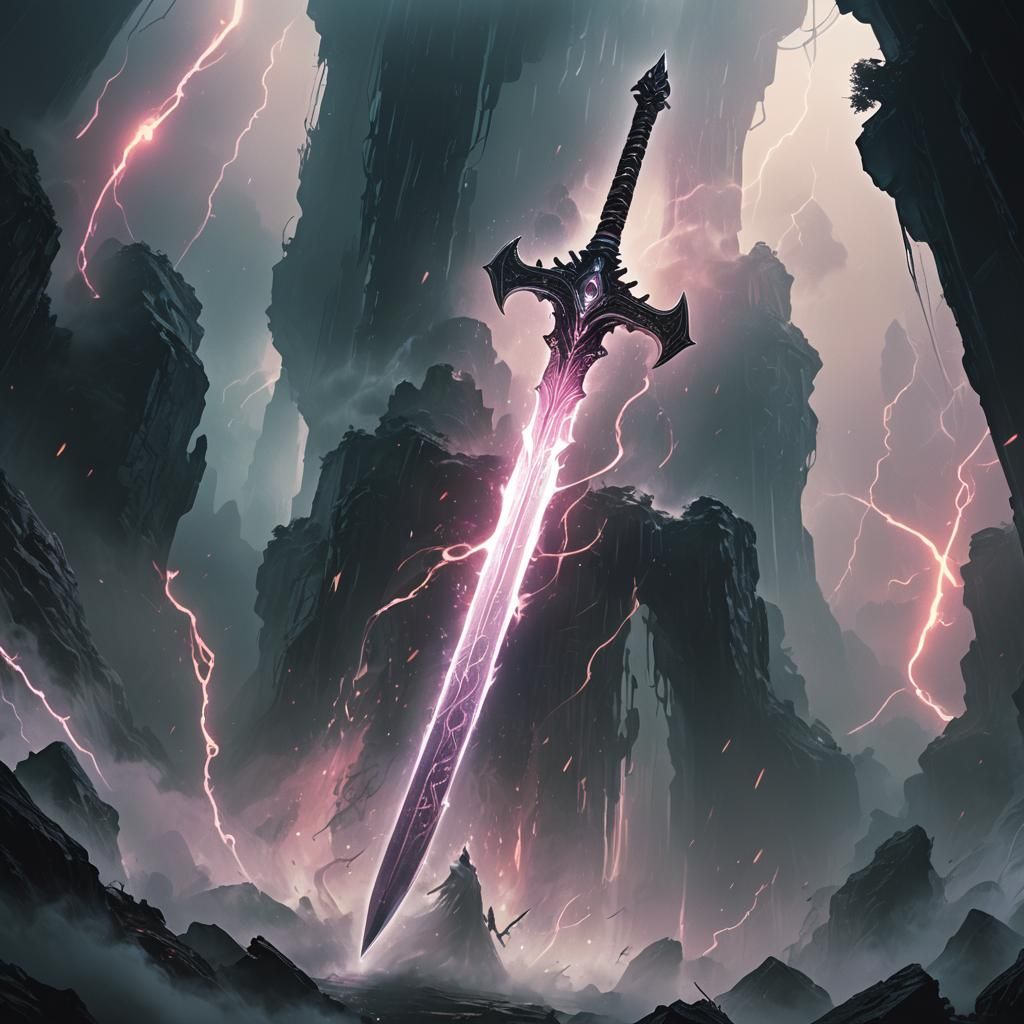 Glowing Sword Fragment in Ethereal Mist